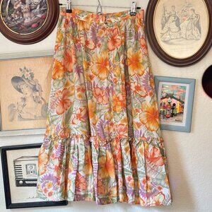 Vintage Tropical Print Skirt with Ruffle